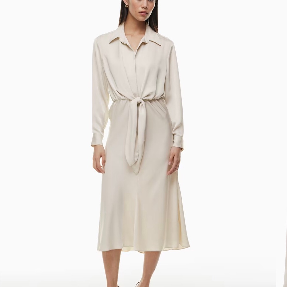 Babaton Cream Long-Sleeve Tie-Waist Midi Dress Size Small